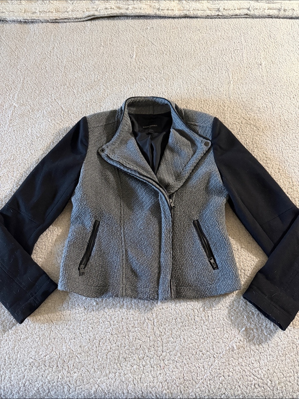 Banana Republic Gray Body with Black Sleeve Moto-Style Blazer Small